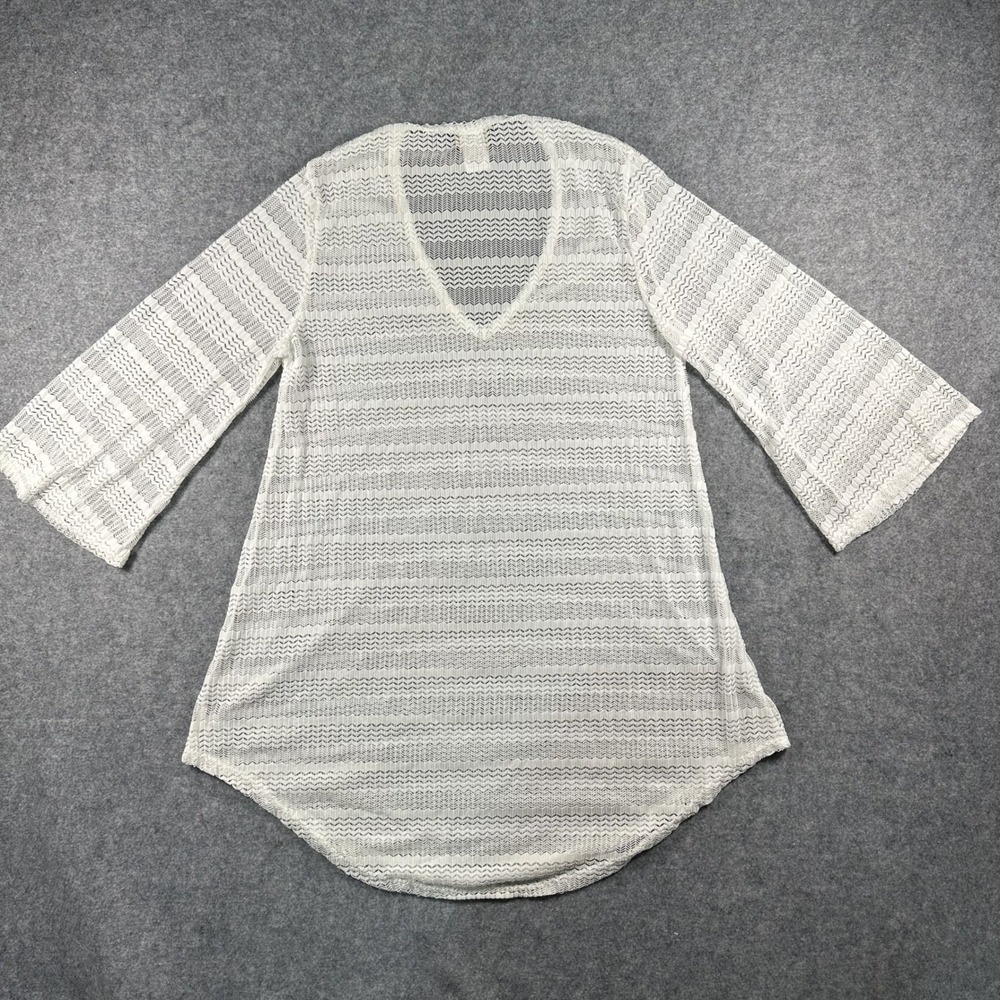Jordan Taylor AC14028P Mesh Coverup Small White Chevron Sheer Bell Sleeve - Picture 2 of 8